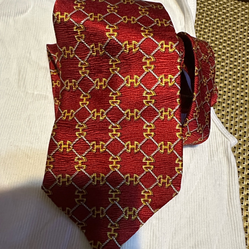 Celine Red Tie With Gold Pattern